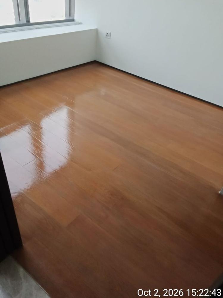 Close view of glossy varnished strip parquet