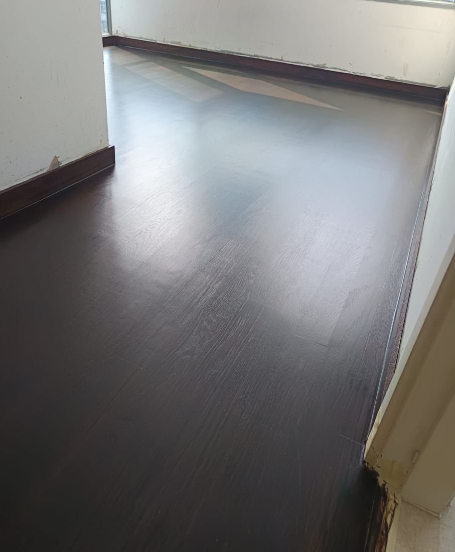 Dark satin parquet bedroom
