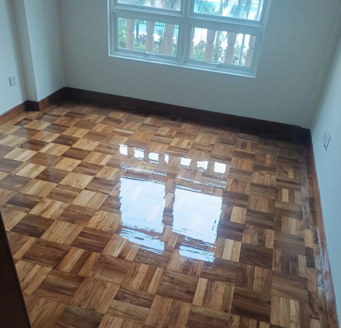 Glossy mosaic parquet bedroom