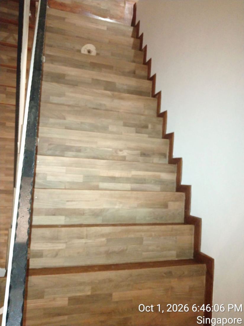 Timber staircase treads sanded back to bare wood