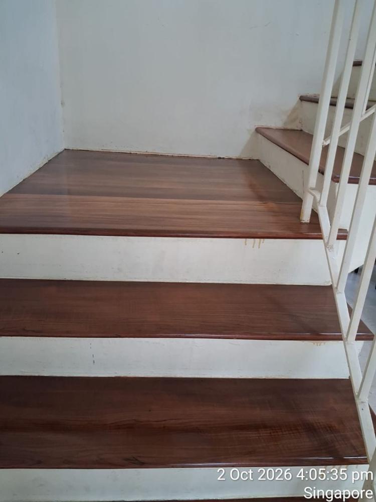 Close view of varnished timber stair treads