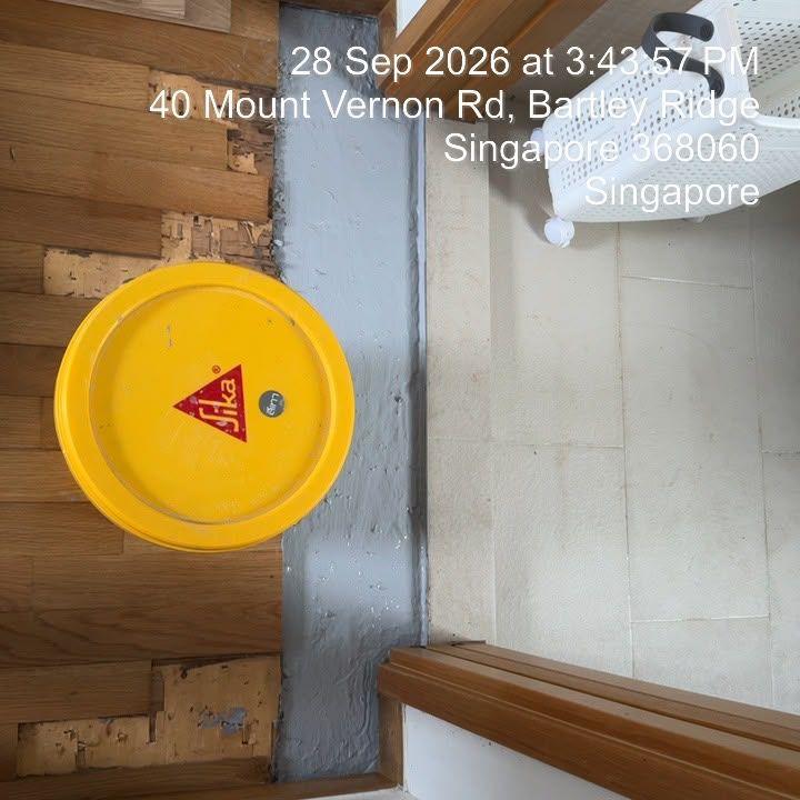 Waterproofing applied at the doorway before parquet is relaid